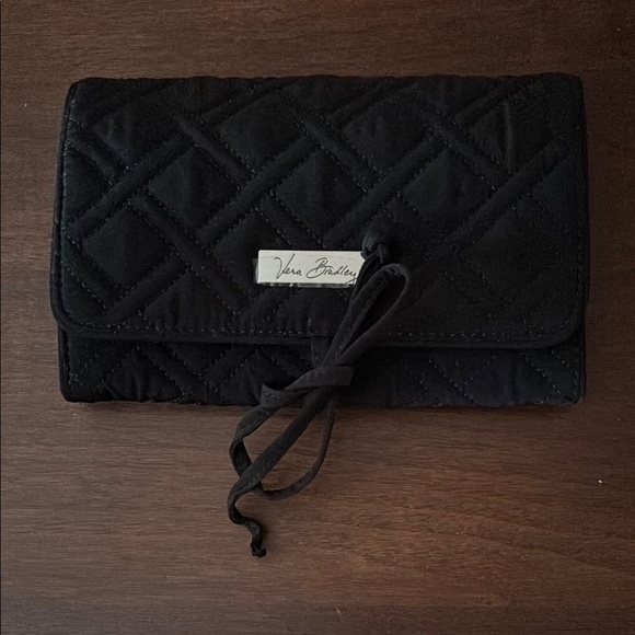 Vera Bradley Black Quilted Jewelry Case Tie Closure - Picture 1 of 7